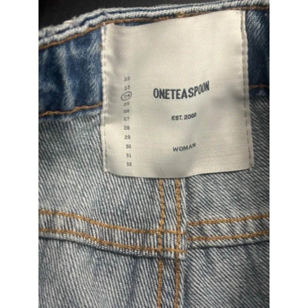 One Teaspoon NWT Long Trucker Denim Distressed Shorts in Blue Size 24‎ MSRP $135